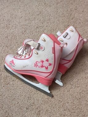 Girls Pink and White Floral Figure Skates